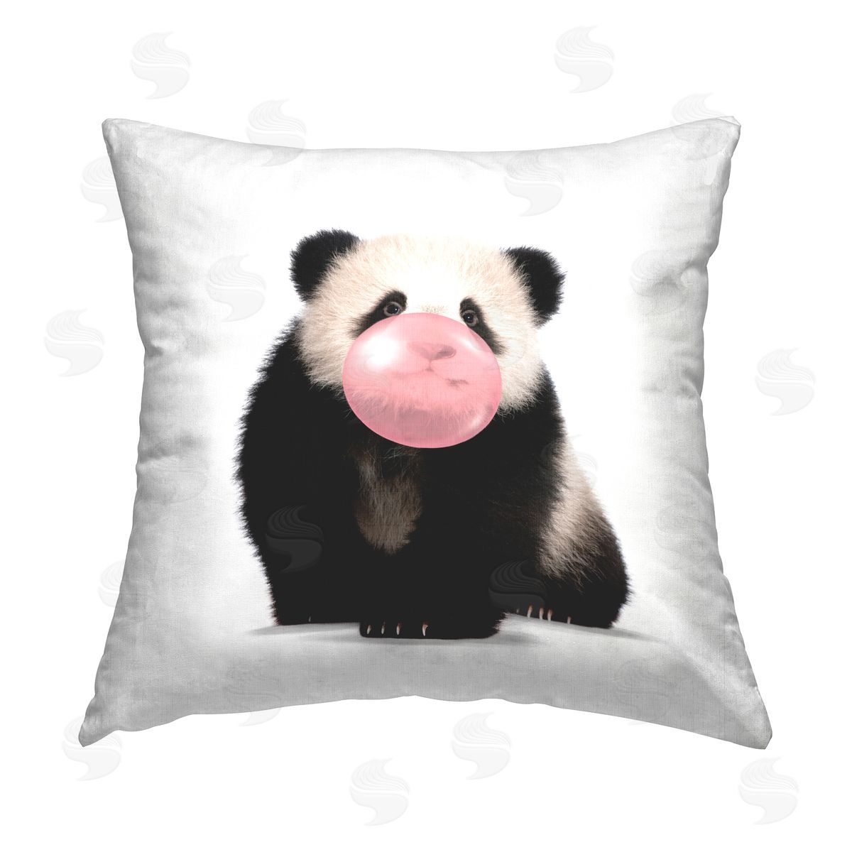 Panda Bear With Bubblegum Decorative Printed Pillow, Home Decor by Elephant Stock