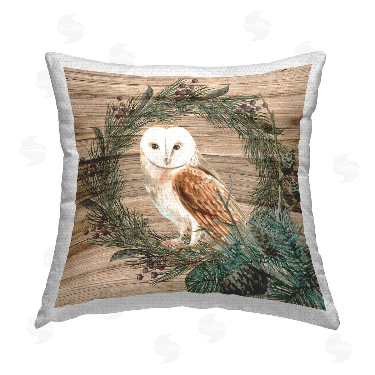 Barn Owl Rustic Wreath Outdoor Printed Pillow, Home Decor by Kim Allen