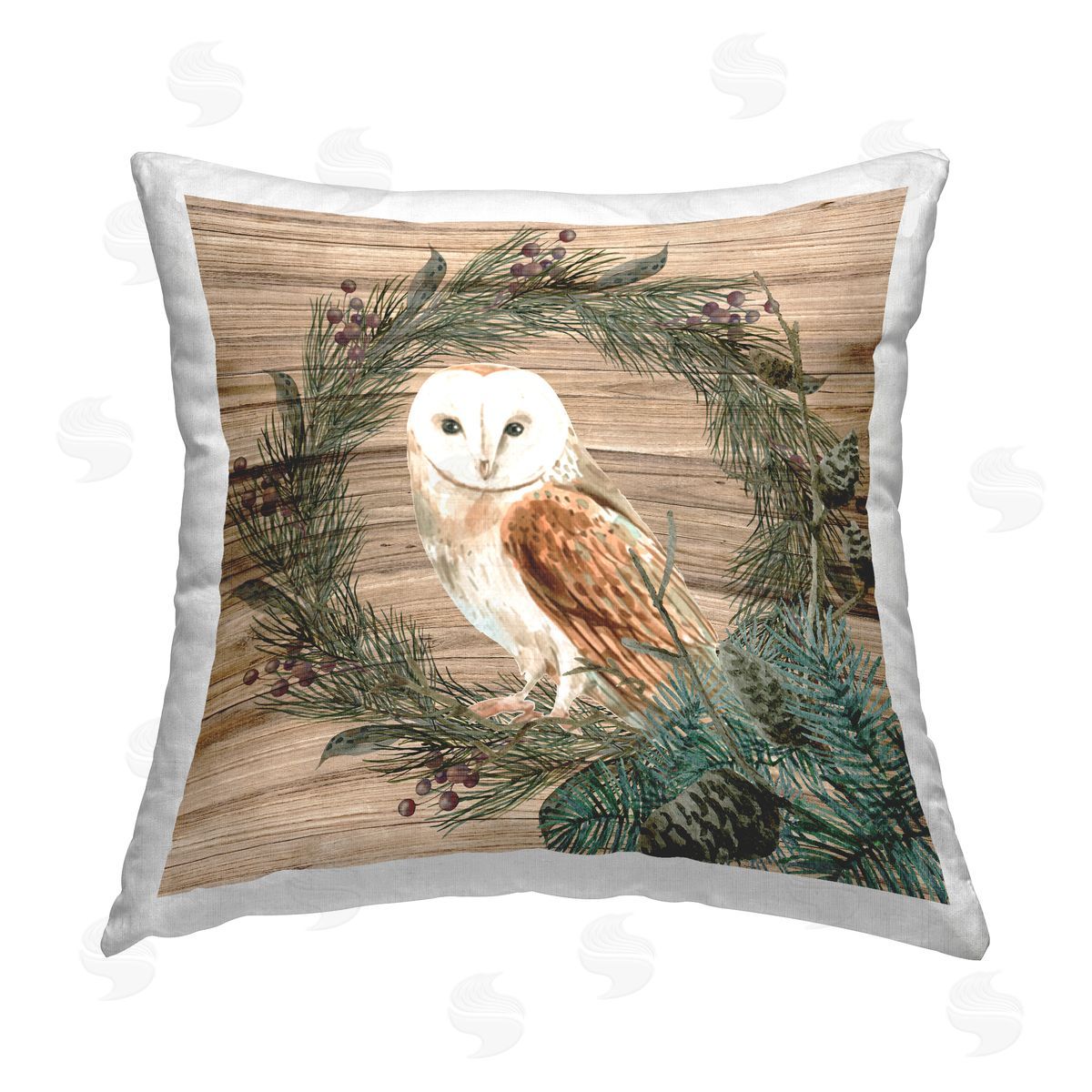 Barn Owl Rustic Wreath Decorative Printed Pillow, Home Decor by Kim Allen