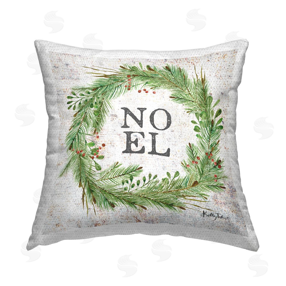 Noel Holiday Wreath Outdoor Printed Pillow, Home Decor by Kelley Talent