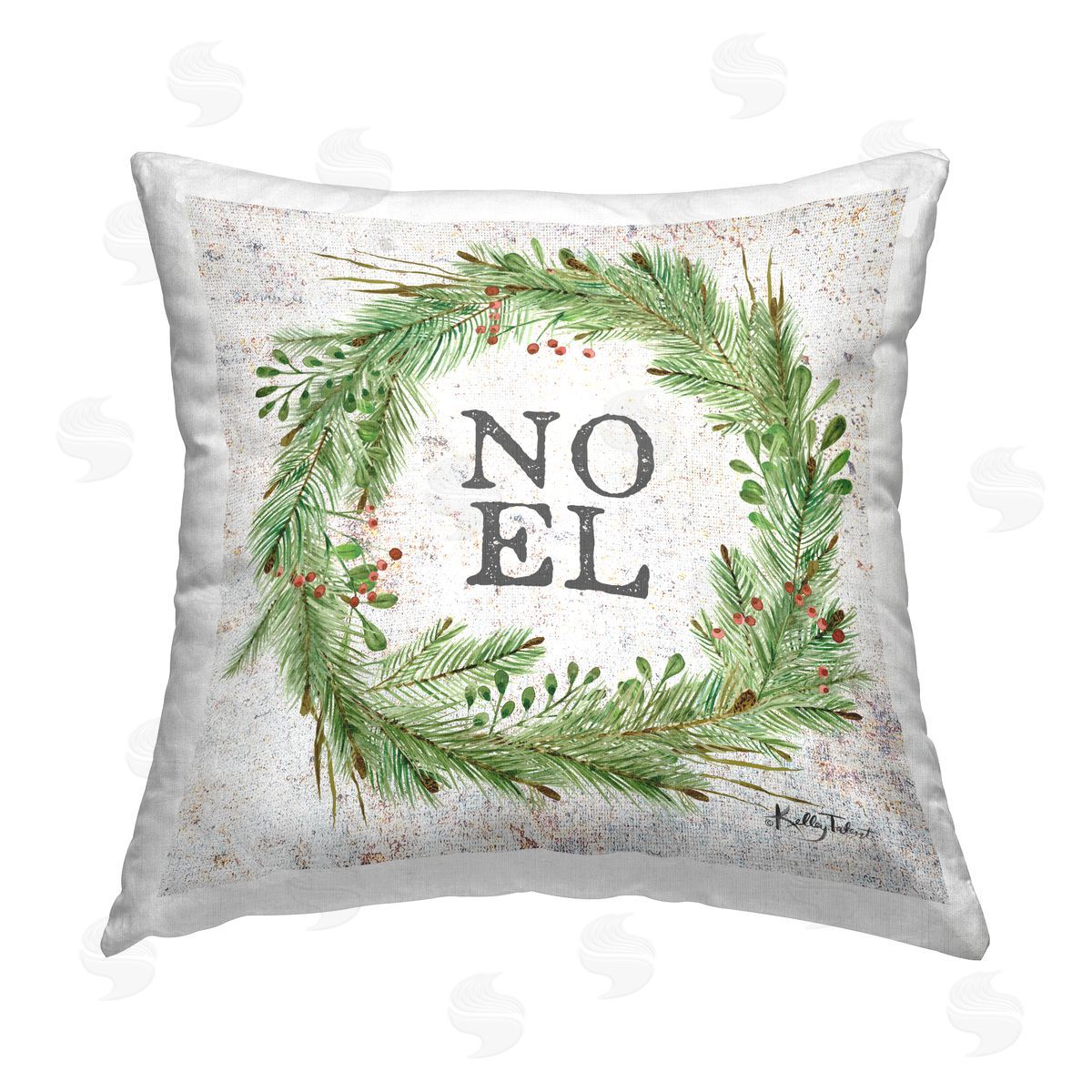 Noel Holiday Wreath Decorative Printed Pillow, Home Decor by Kelley Talent