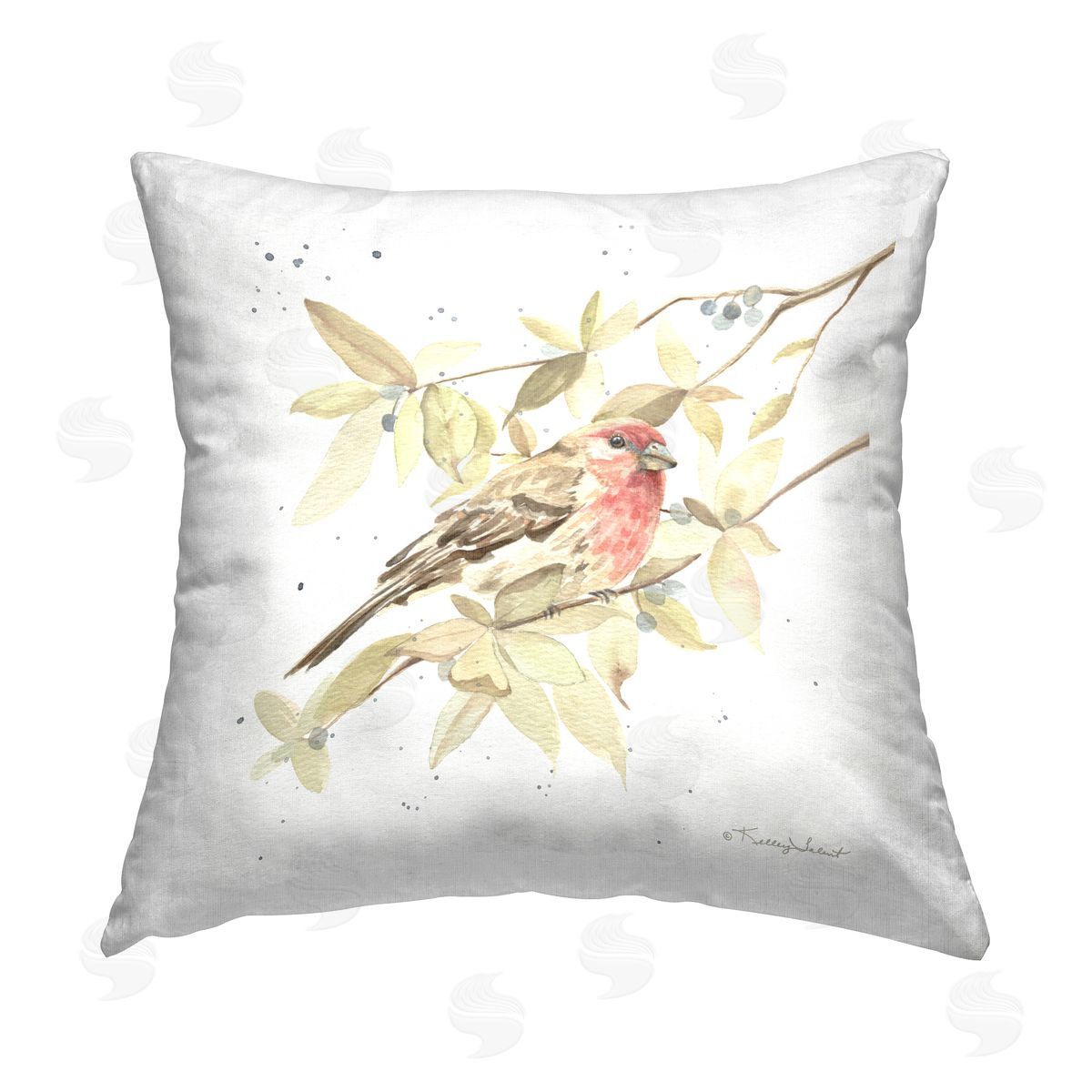 Finch Perched on Branch Decorative Printed Pillow, Home Decor by Kelley Talent