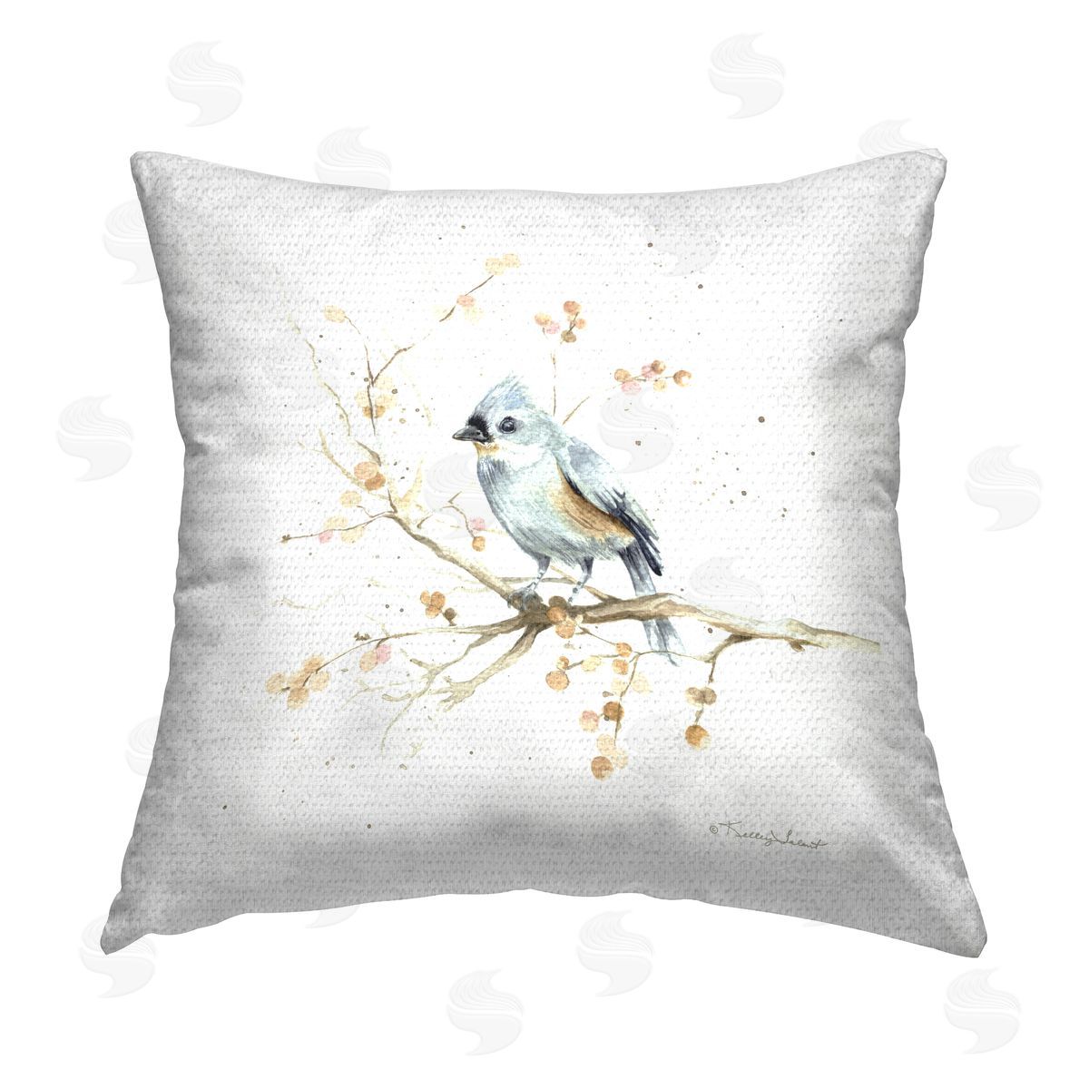 Jay Bird on Tree Branch Outdoor Printed Pillow, Home Decor by Kelley Talent
