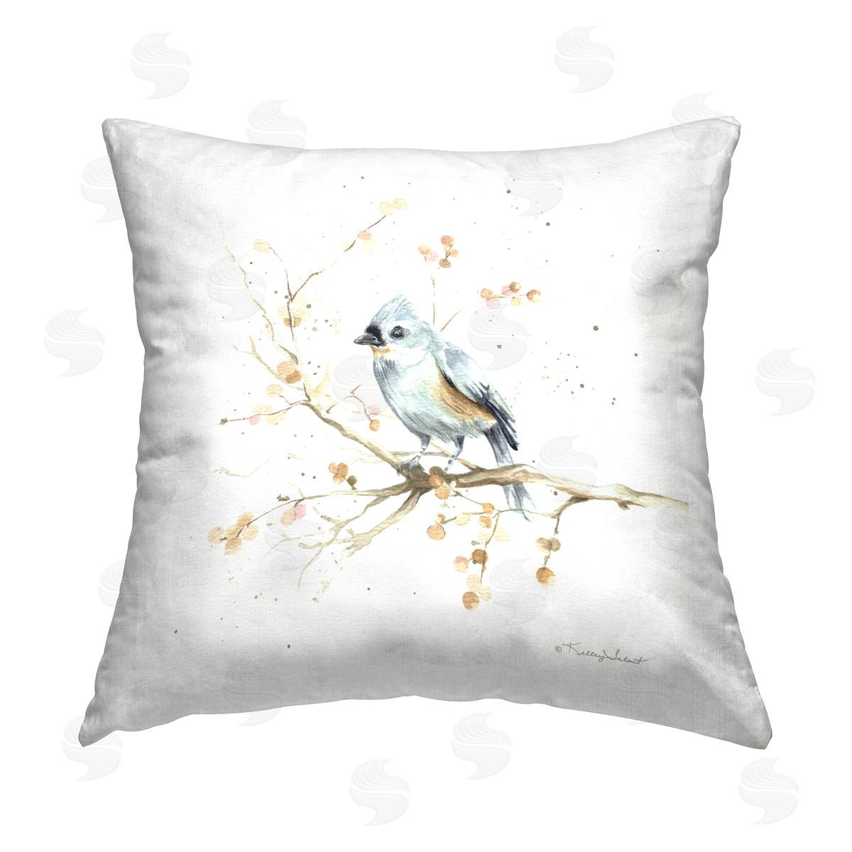 Jay Bird on Tree Branch Decorative Printed Pillow, Home Decor by Kelley Talent