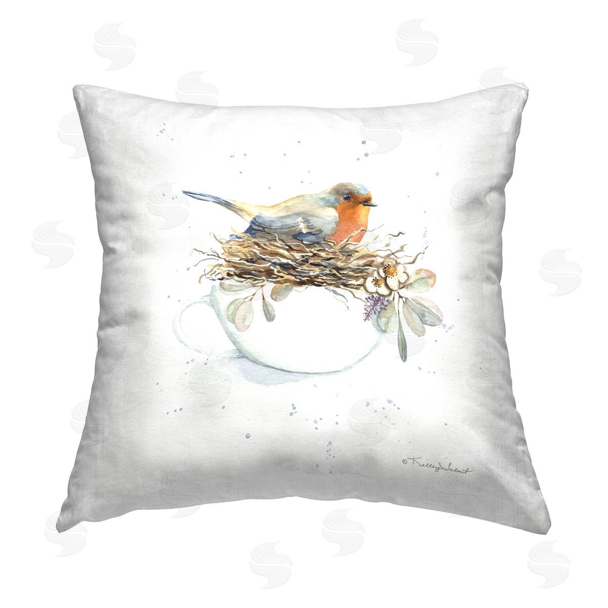 Bird Nest in Teacup Decorative Printed Pillow, Home Decor by Kelley Talent