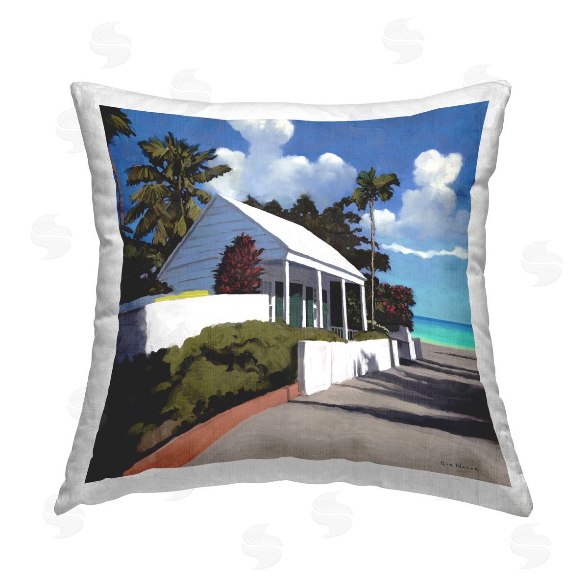 Tropical Waterfront House Decorative Printed Pillow, Home Decor by Rick Novak