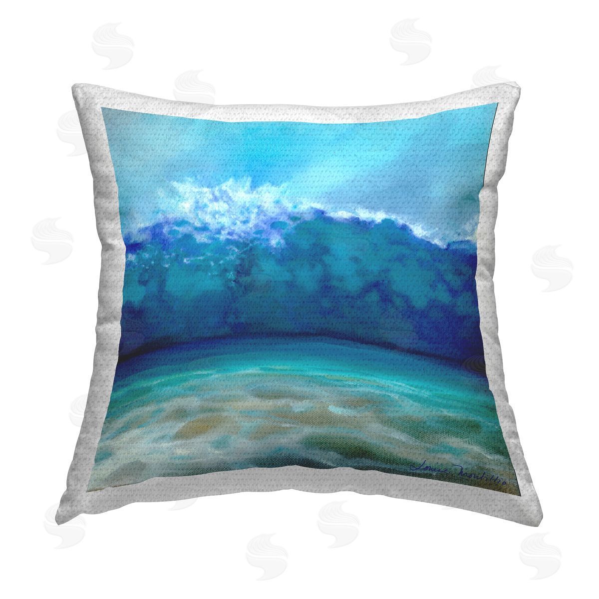Waves Splashing on Shore Outdoor Printed Pillow, Home Decor by Louise Montillio