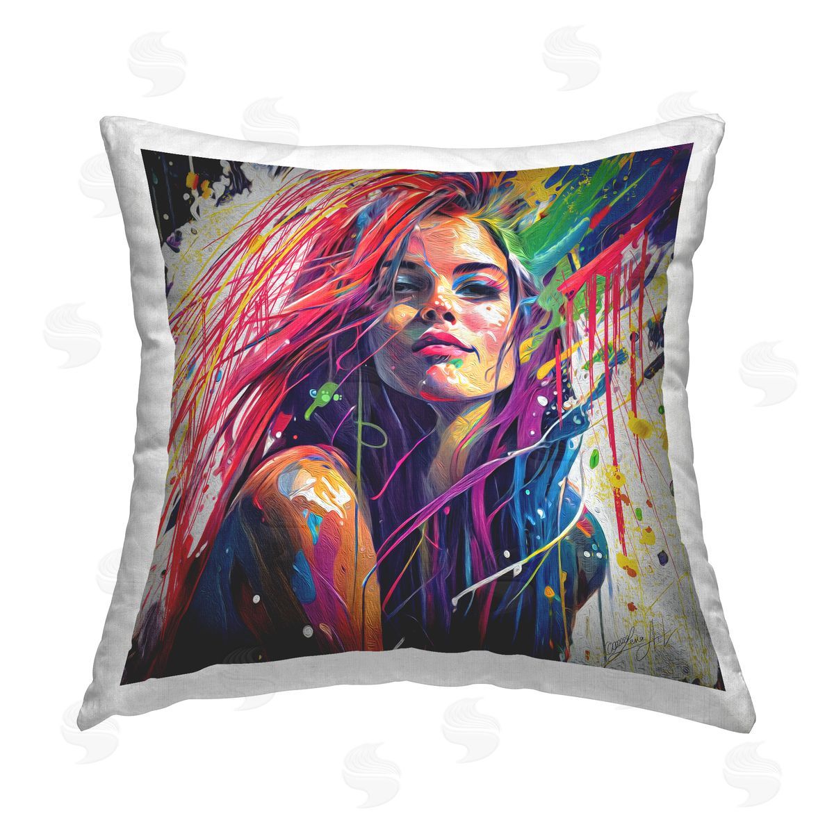 Woman Portrait Modern Drip Decorative Printed Pillow, Home Decor by Lena Owens