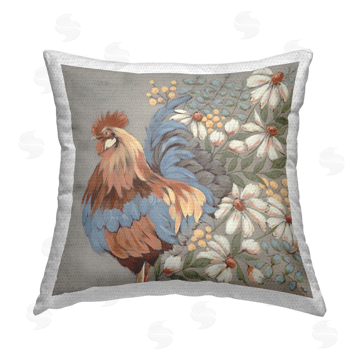 Rooster & Floral Daisies Outdoor Printed Pillow, Home Decor by Michele Norman