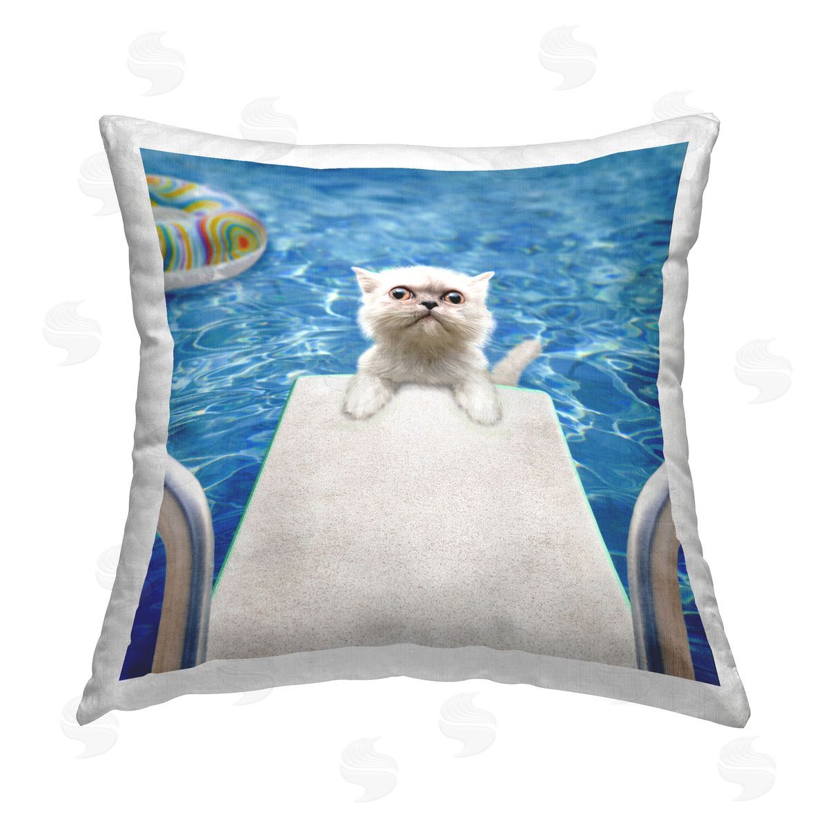 Kitten on Pool Diving Board Decorative Printed Pillow, Home Decor by Michael Quackenbush