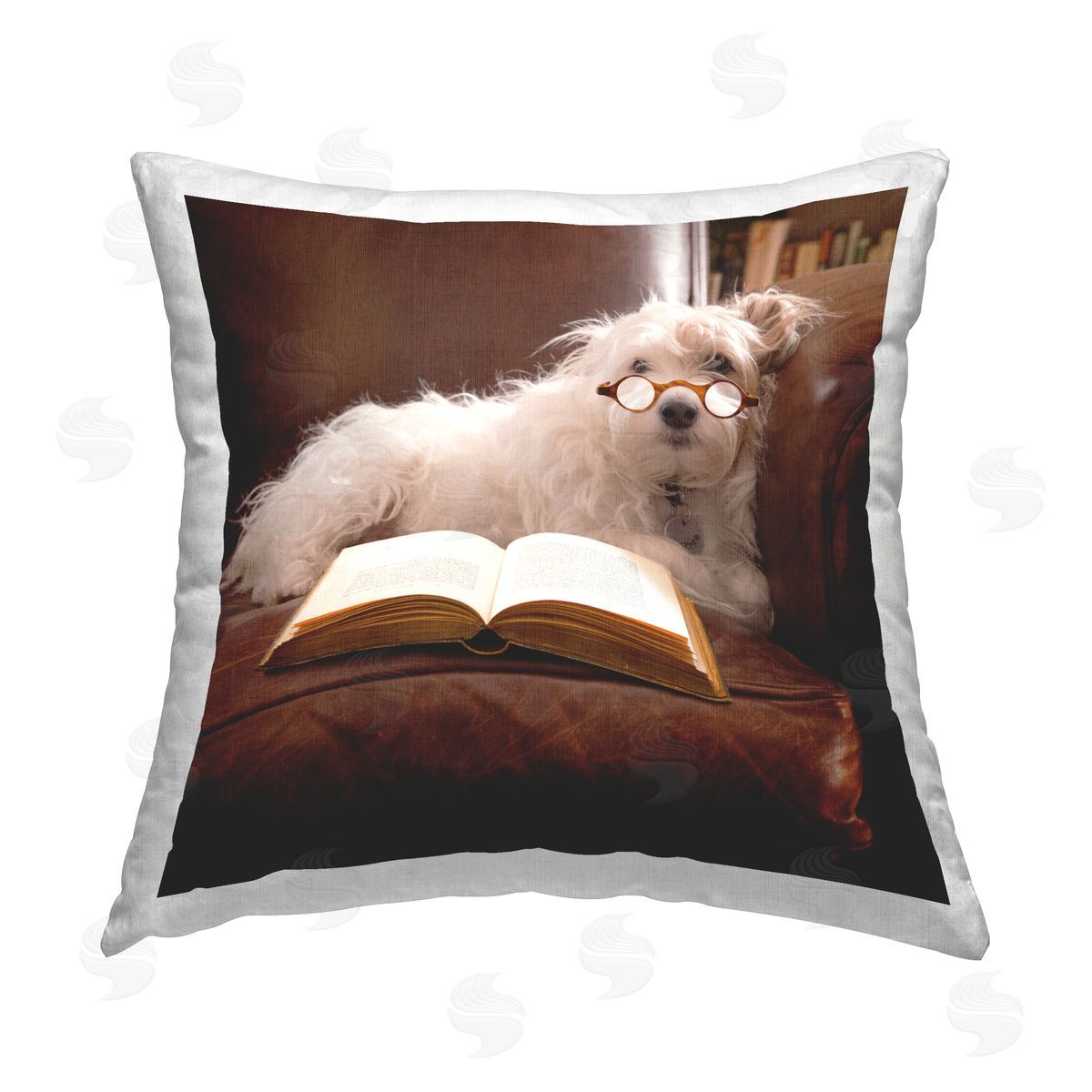 Dog in Glasses Reading Book Decorative Printed Pillow, Home Decor by Michael Quackenbush
