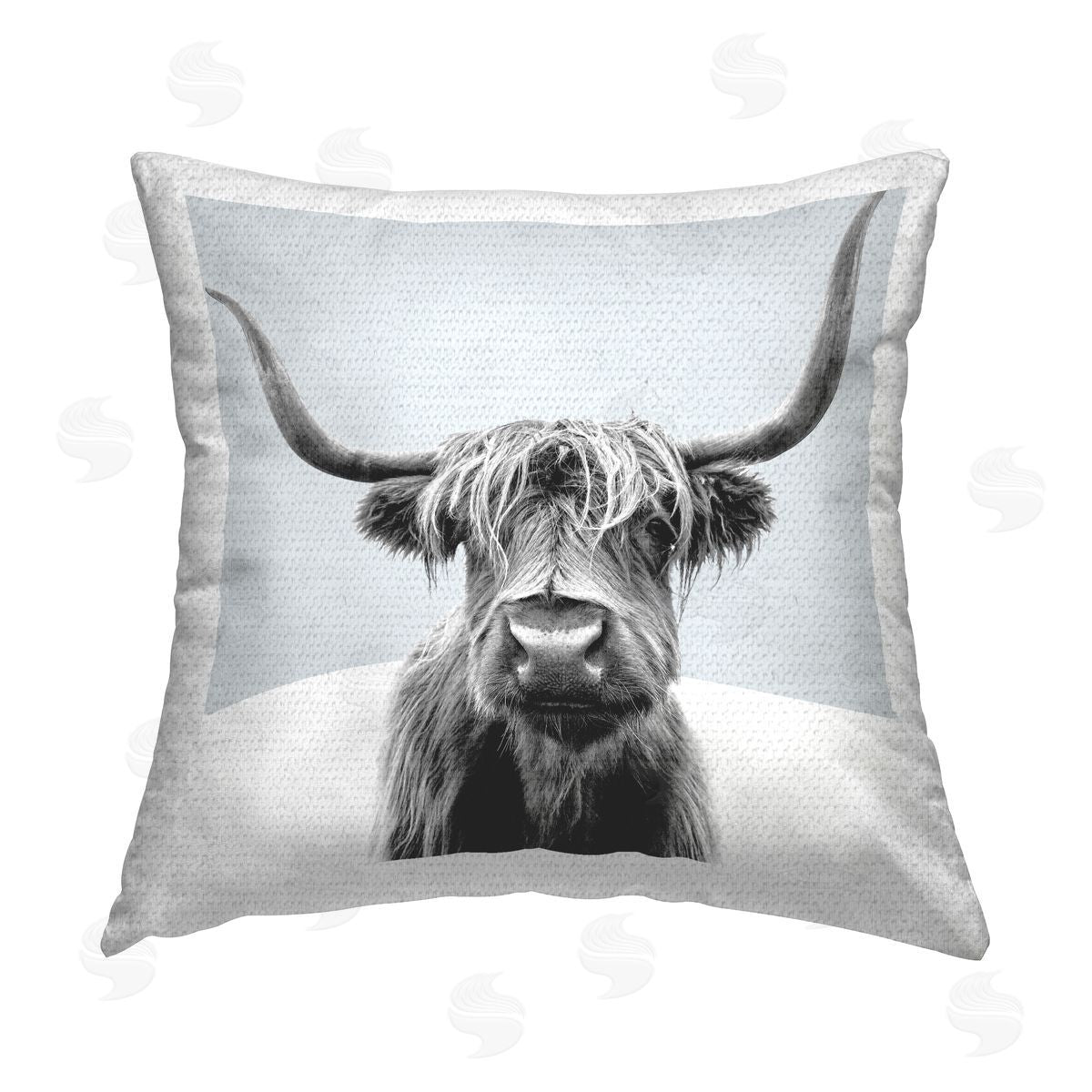 Minimal Cattle Grey Portrait Outdoor Printed Pillow, Home Decor by Elephant Stock