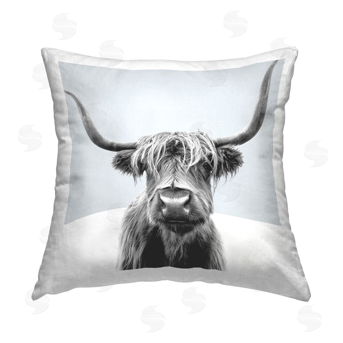 Minimal Cattle Grey Portrait Decorative Printed Pillow, Home Decor by Elephant Stock