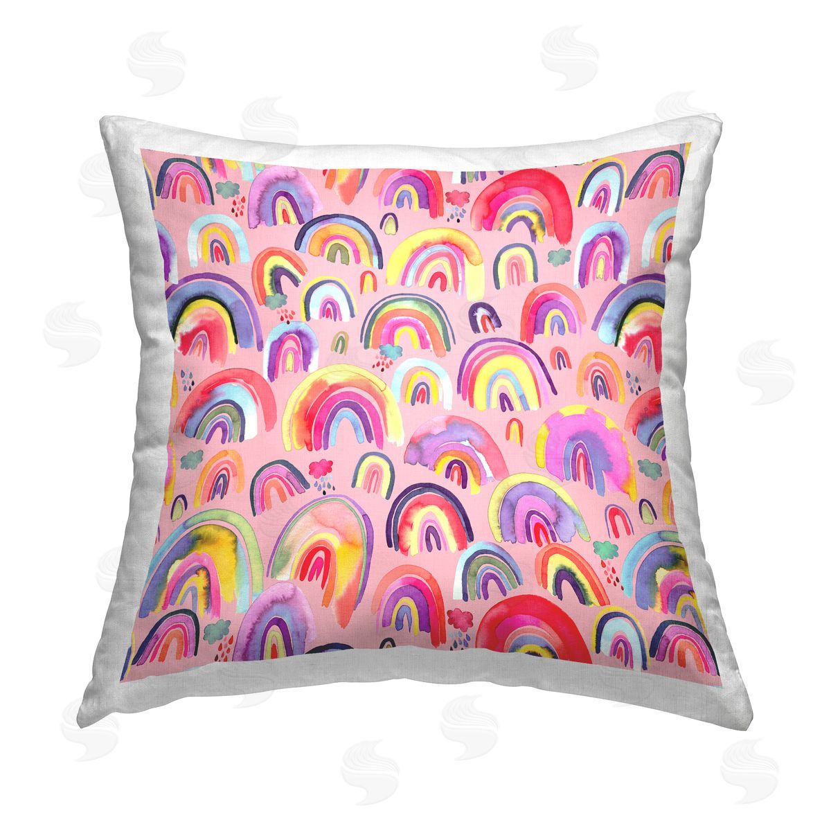 Pink Rainbows & Clouds Pattern Decorative Printed Pillow, Home Decor by Laura Munoz Estelles