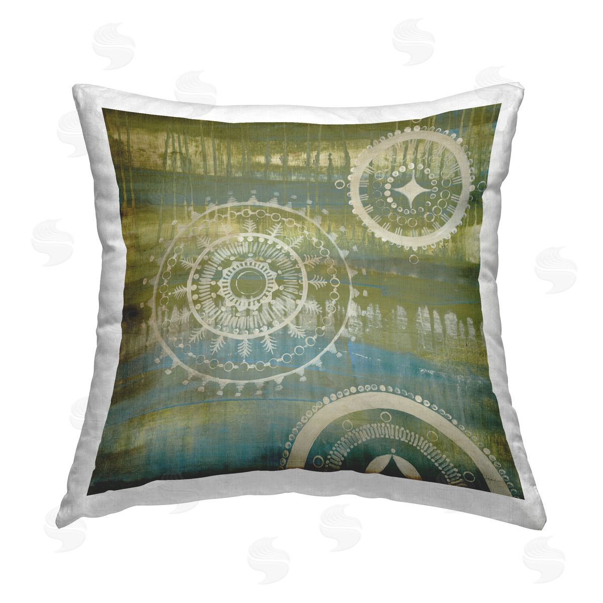 Green Boho Fractals Decorative Printed Pillow, Home Decor by Liz Jardine
