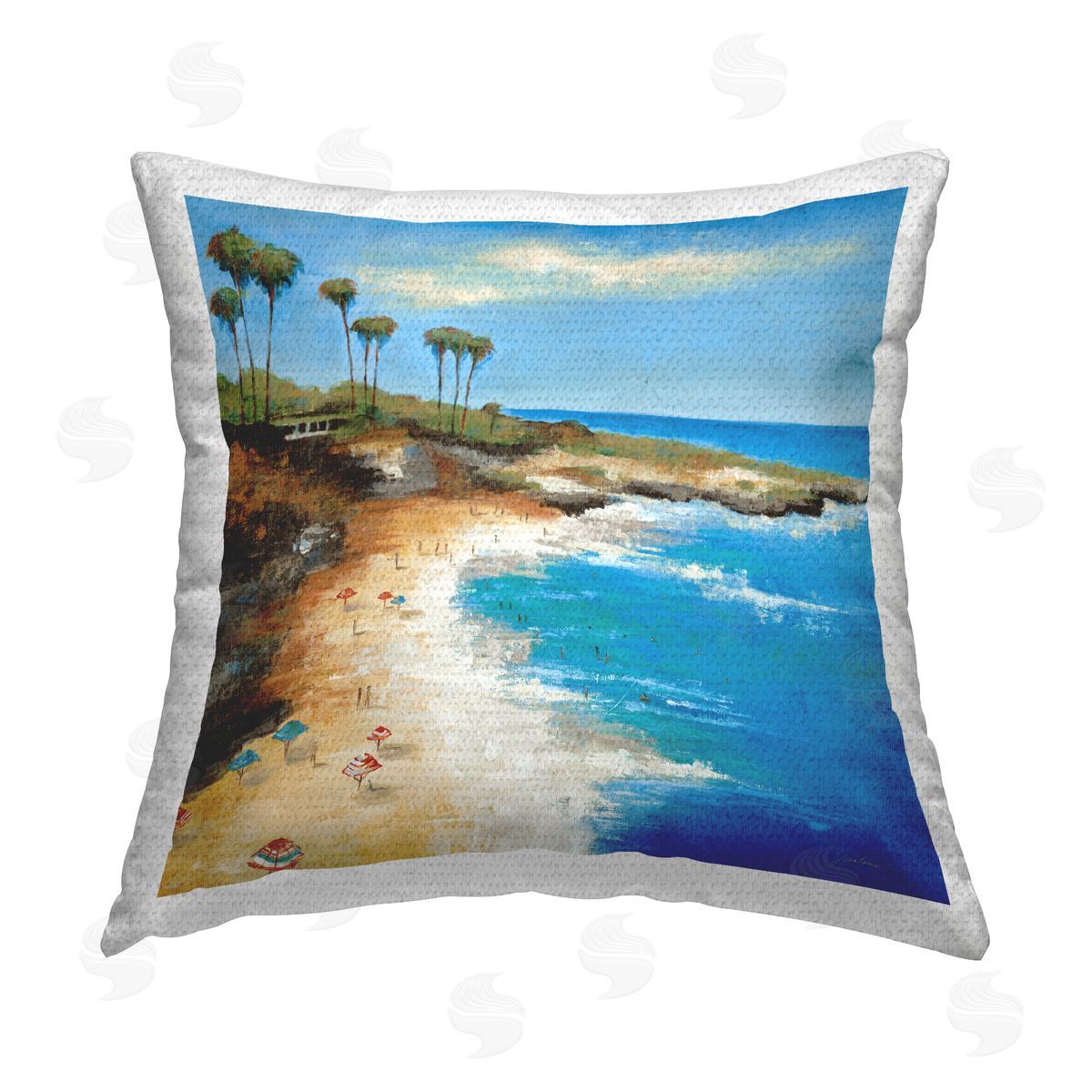 Tropical Beach Inlet Scene Outdoor Printed Pillow, Home Decor by Liz Jardine