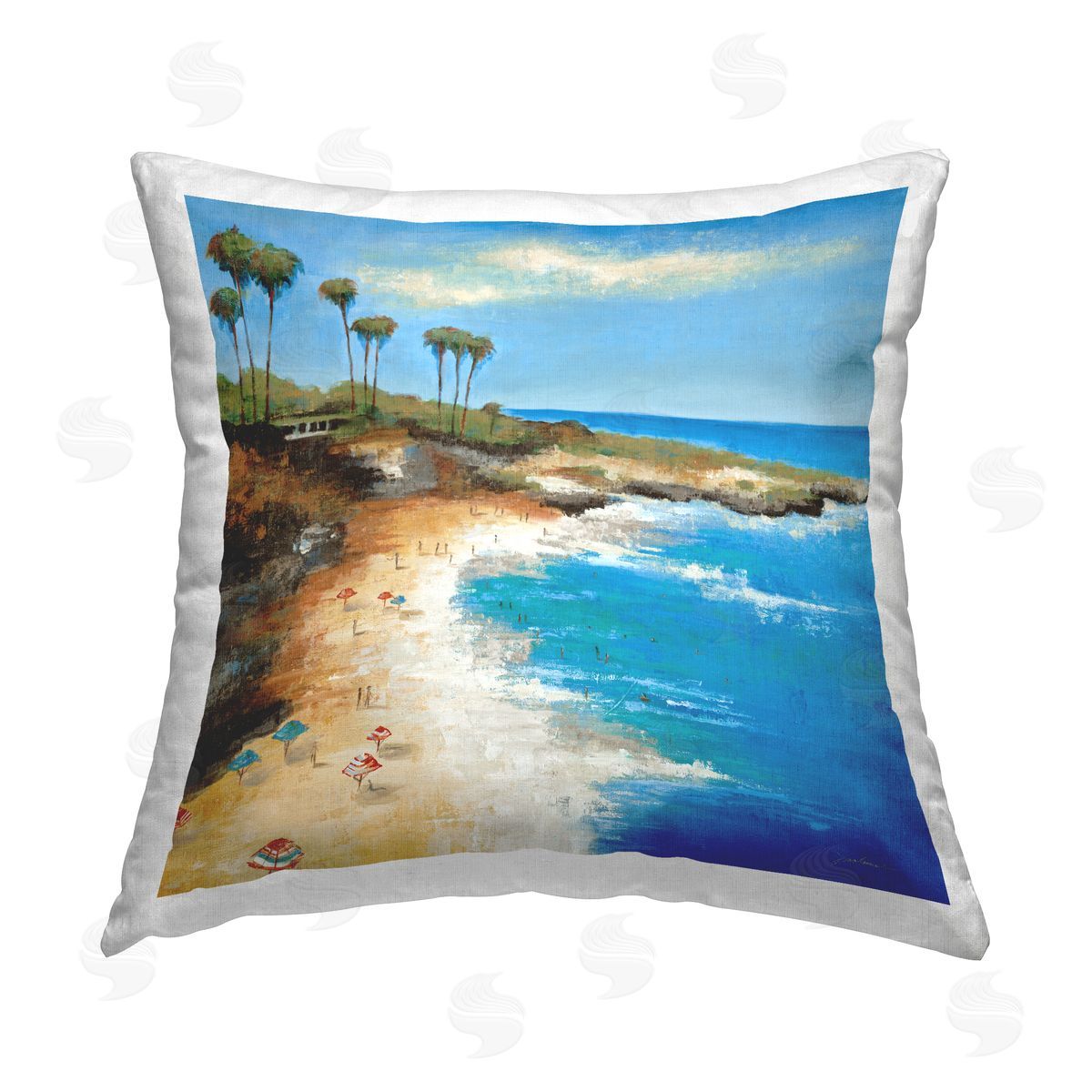 Tropical Beach Inlet Scene Decorative Printed Pillow, Home Decor by Liz Jardine