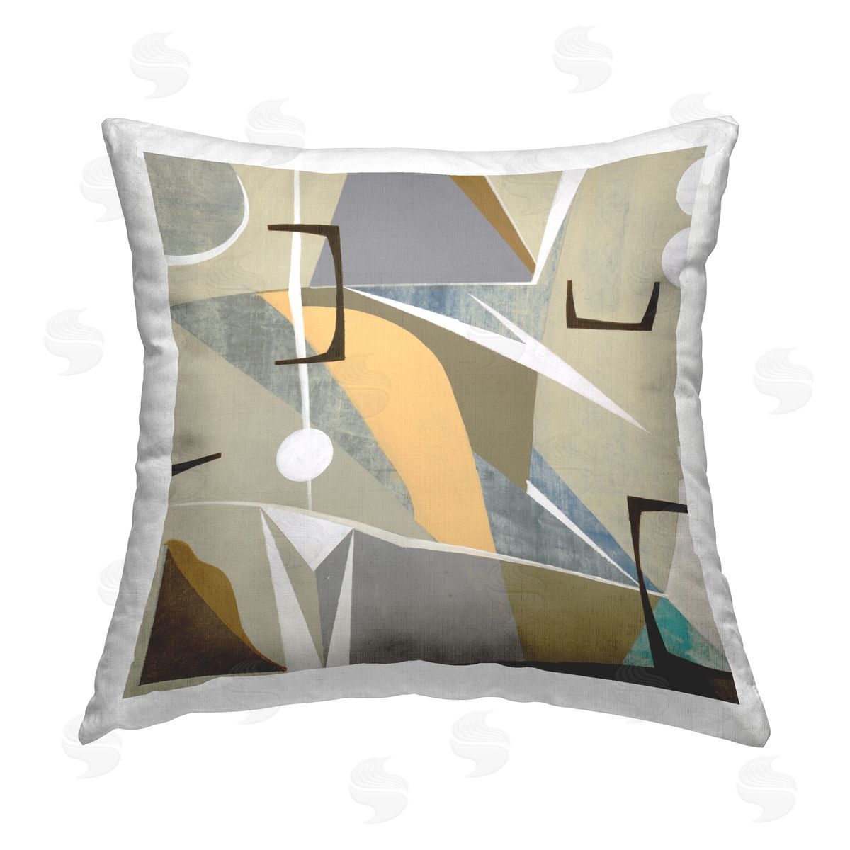 Tan & Yellow Modern Shapes Decorative Printed Pillow, Home Decor by Liz Jardine