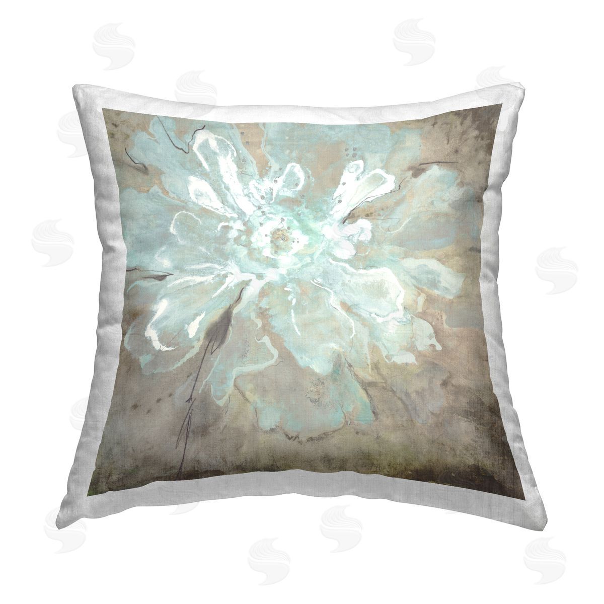 Abstract Tan & Blue Flower Decorative Printed Pillow, Home Decor by Liz Jardine