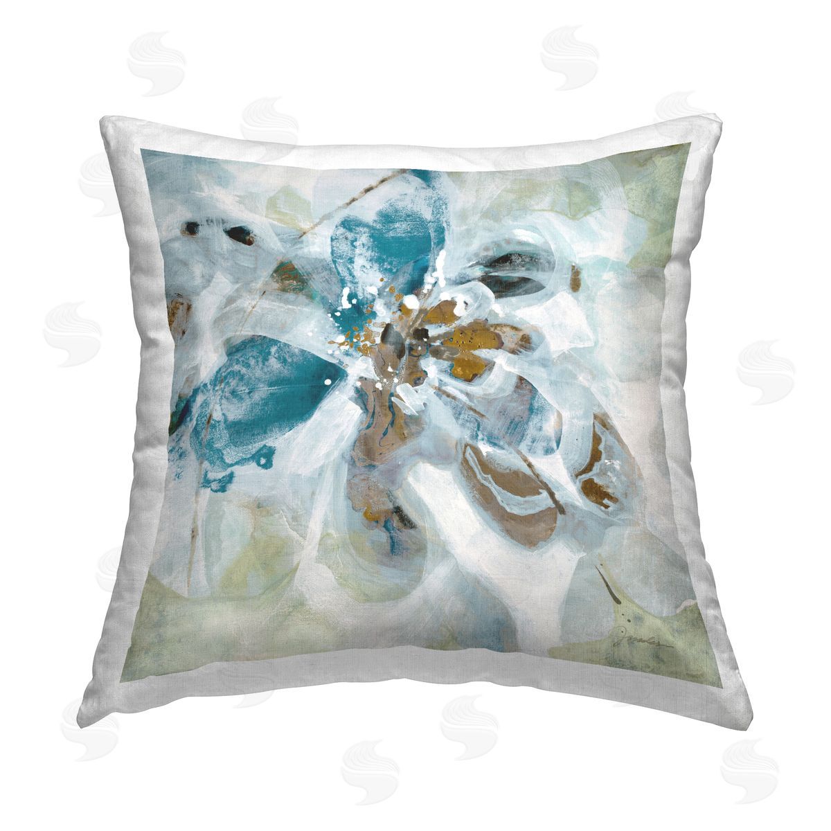 Abstract Blue & Brown Flower Decorative Printed Pillow, Home Decor by Liz Jardine
