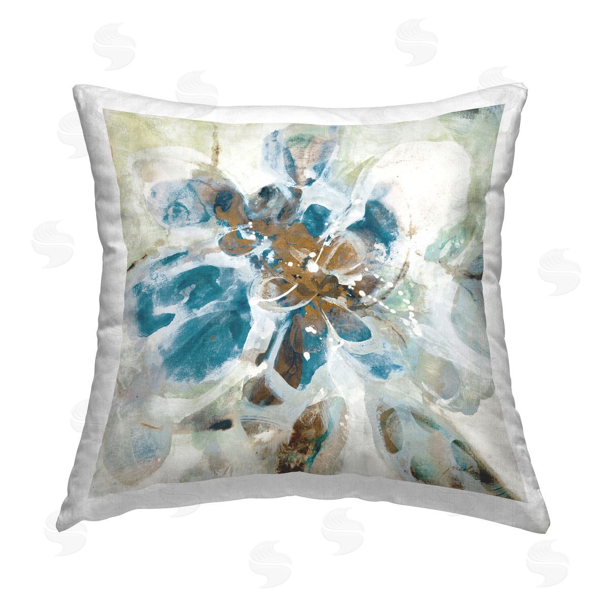 Blue Floral Abstraction Decorative Printed Pillow, Home Decor by Liz Jardine