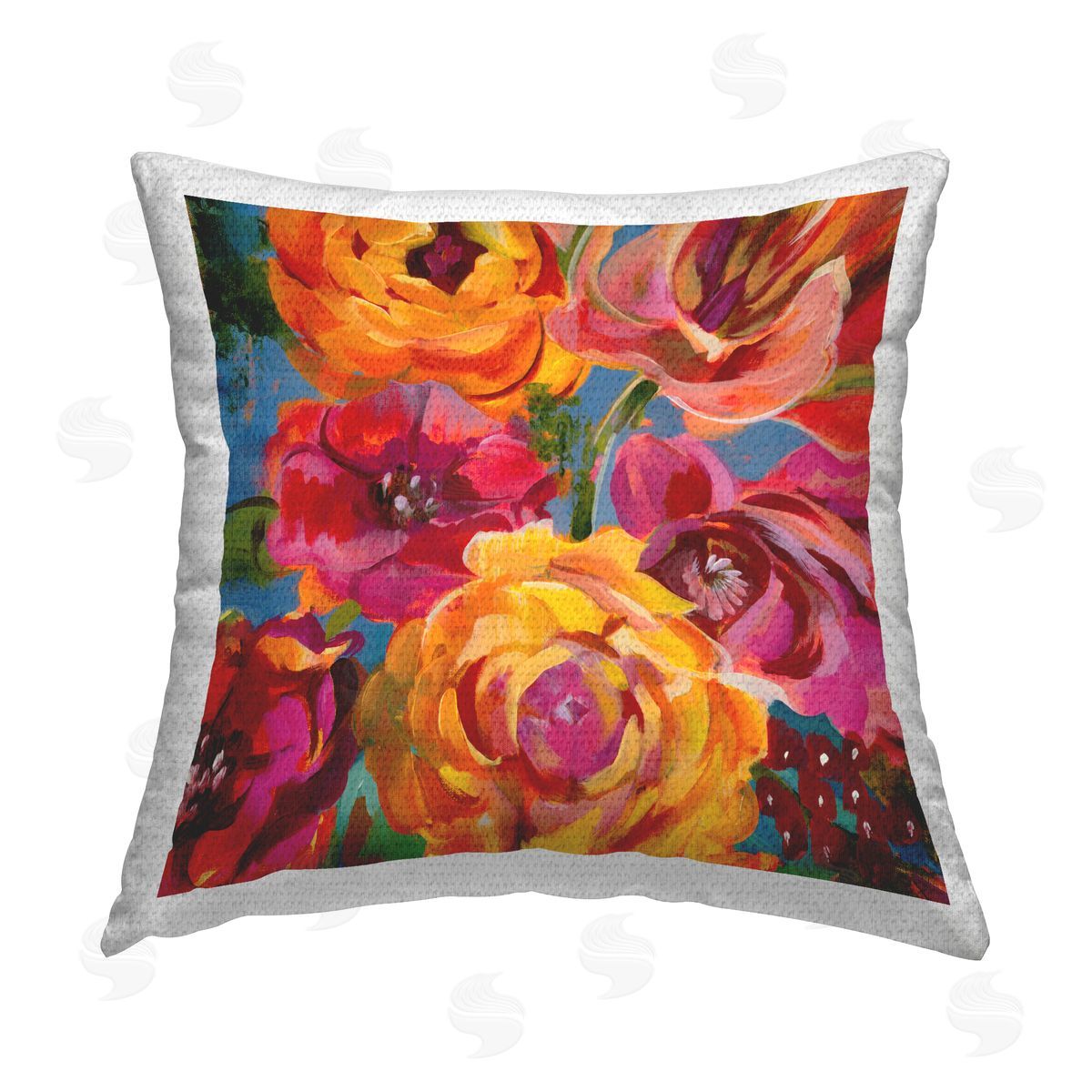 Pink & Yellow Roses Botanical Outdoor Printed Pillow, Home Decor by Liz Jardine