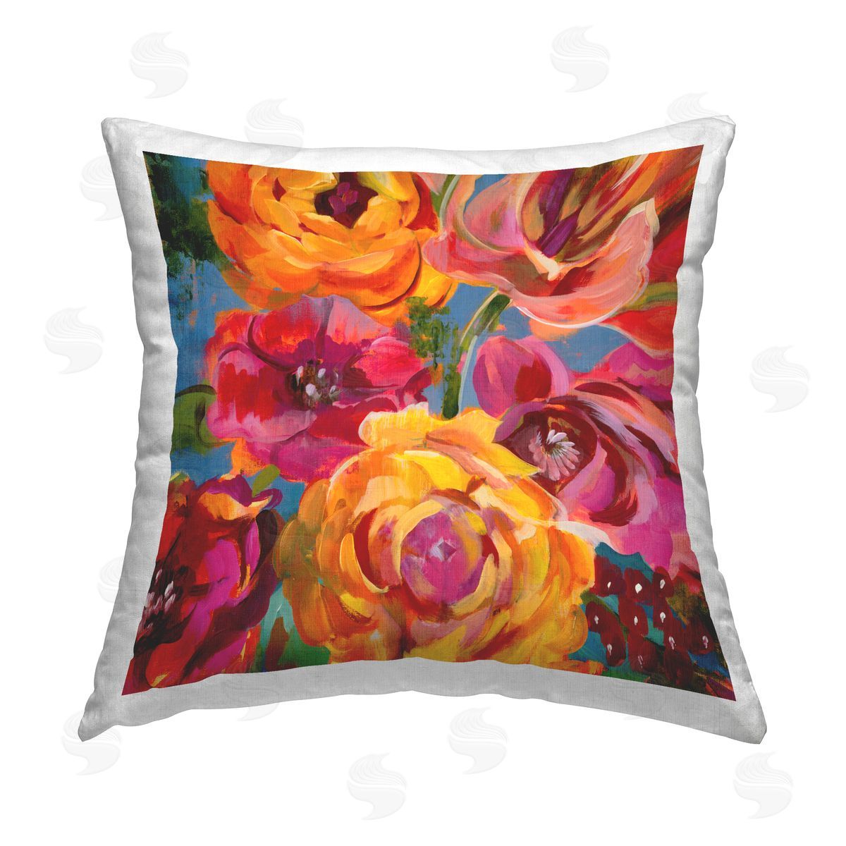 Pink & Yellow Roses Botanical Decorative Printed Pillow, Home Decor by Liz Jardine