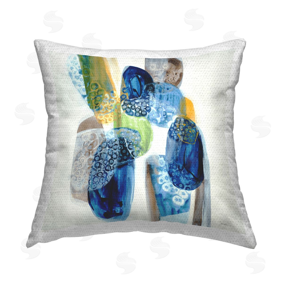 Busy Blue Abstract Stones Outdoor Printed Pillow, Home Decor by Liz Jardine