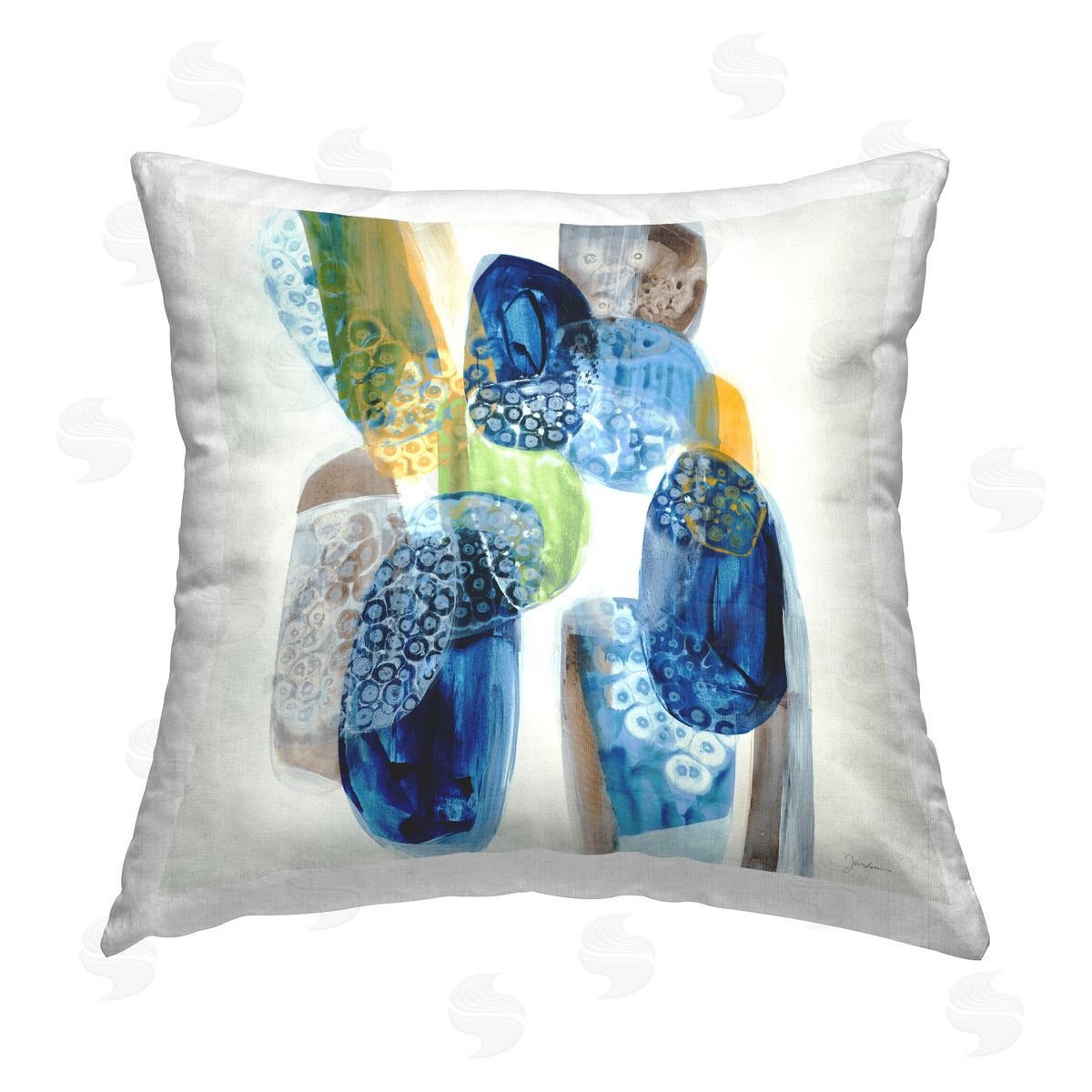 Busy Blue Abstract Stones Decorative Printed Pillow, Home Decor by Liz Jardine