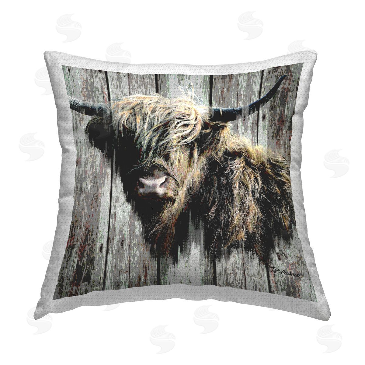 Highland Cattle Rustic Portrait Outdoor Printed Pillow, Home Decor by Pat Cockrell