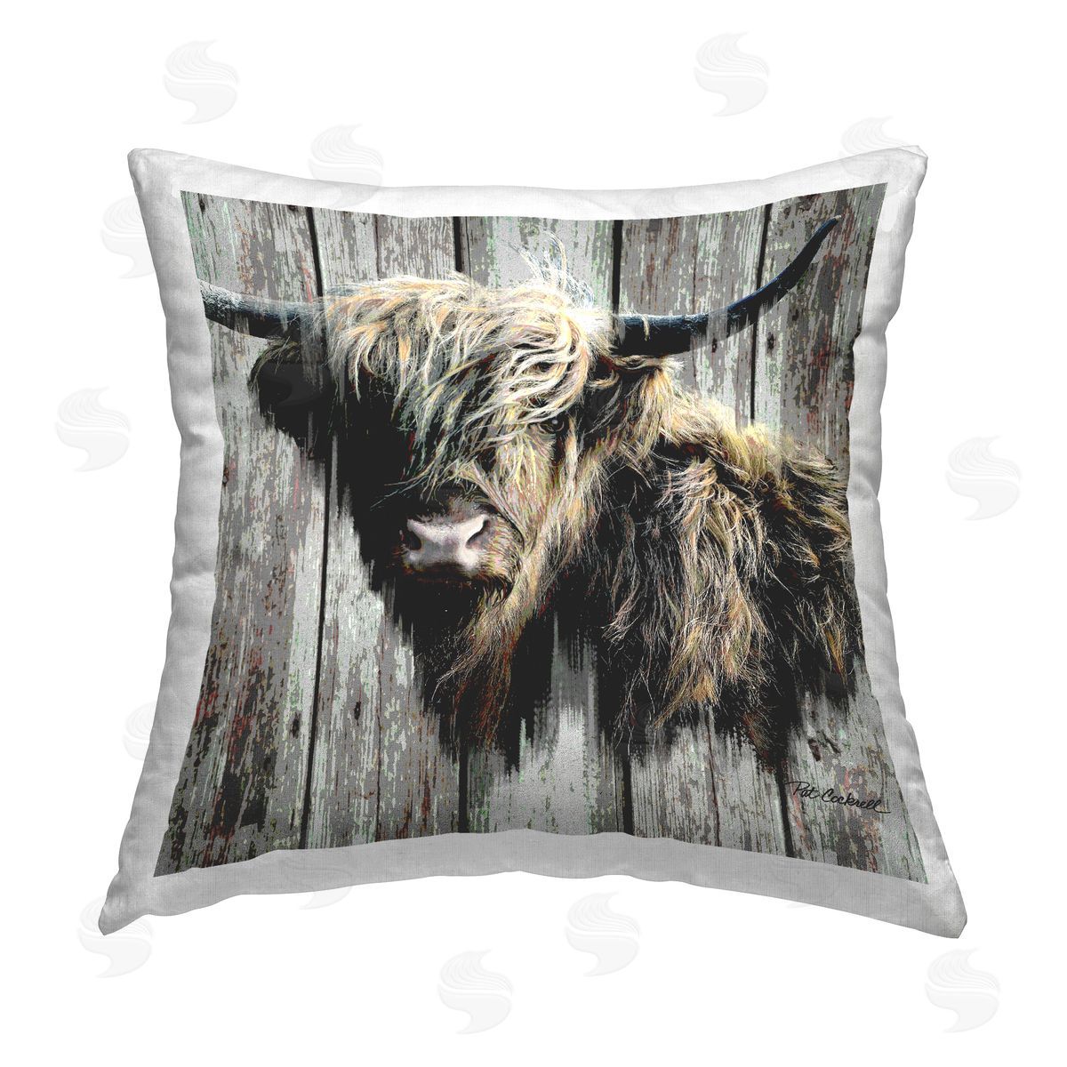 Highland Cattle Rustic Portrait Decorative Printed Pillow, Home Decor by Pat Cockrell