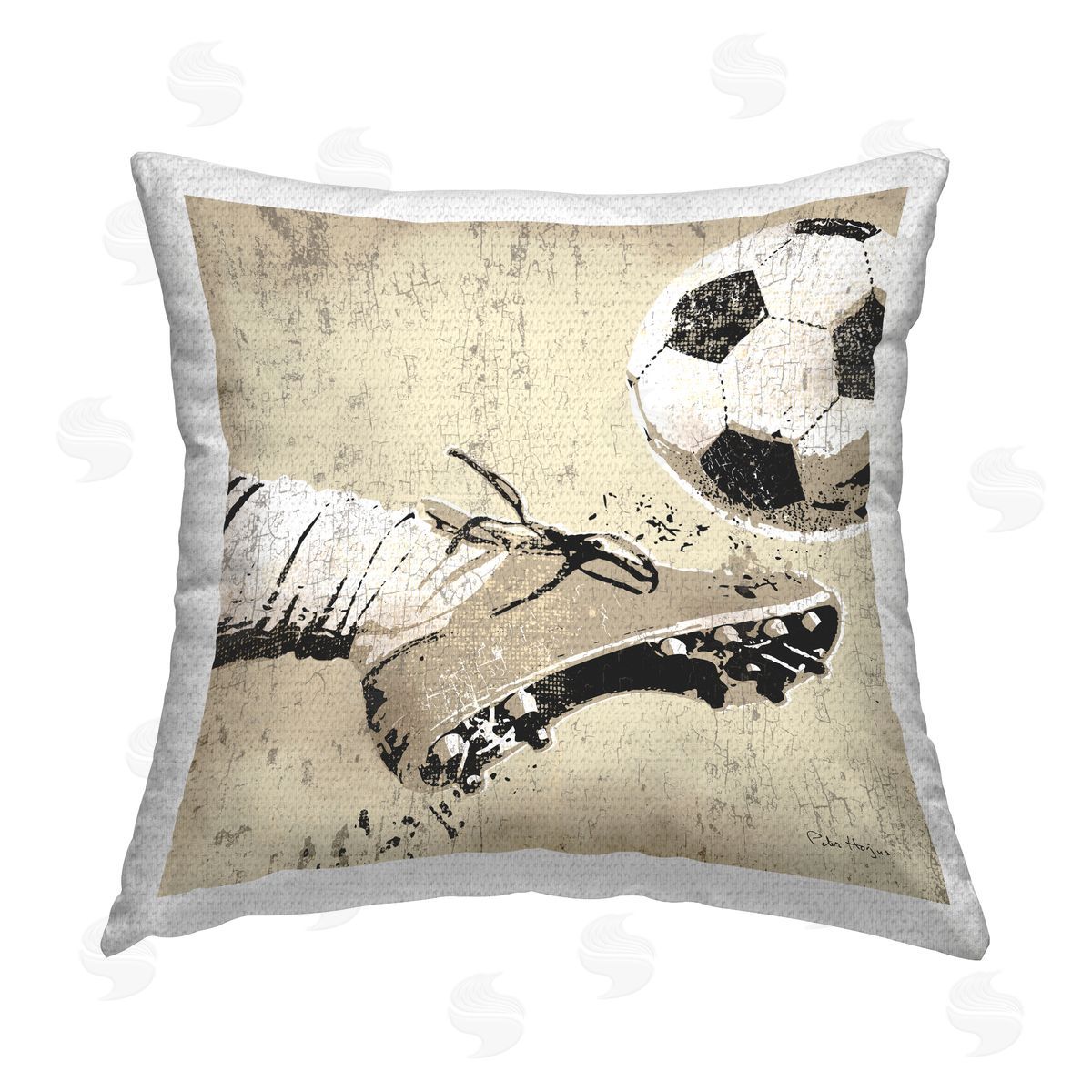 Foot Kicking Soccer Ball Outdoor Printed Pillow, Home Decor by Peter Horjus