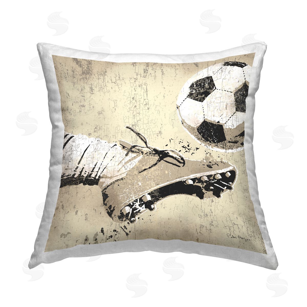 Foot Kicking Soccer Ball Decorative Printed Pillow, Home Decor by Peter Horjus