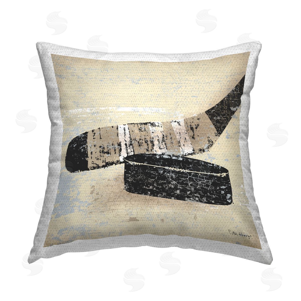 Rustic Sports Hockey Puck Outdoor Printed Pillow, Home Decor by Peter Horjus