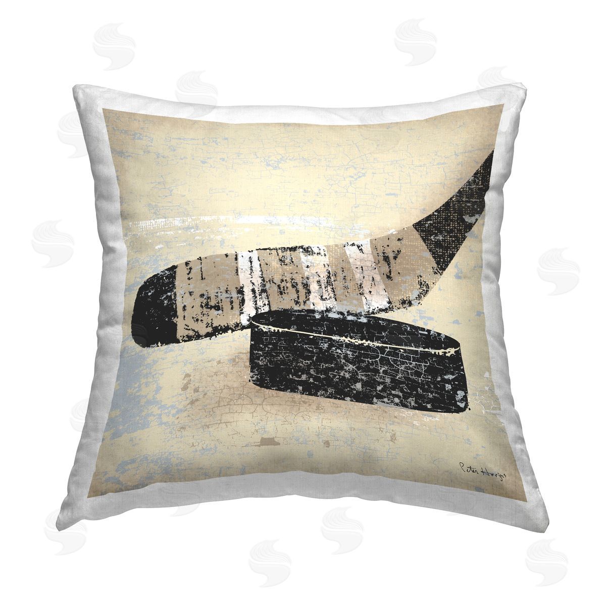 Rustic Sports Hockey Puck Decorative Printed Pillow, Home Decor by Peter Horjus