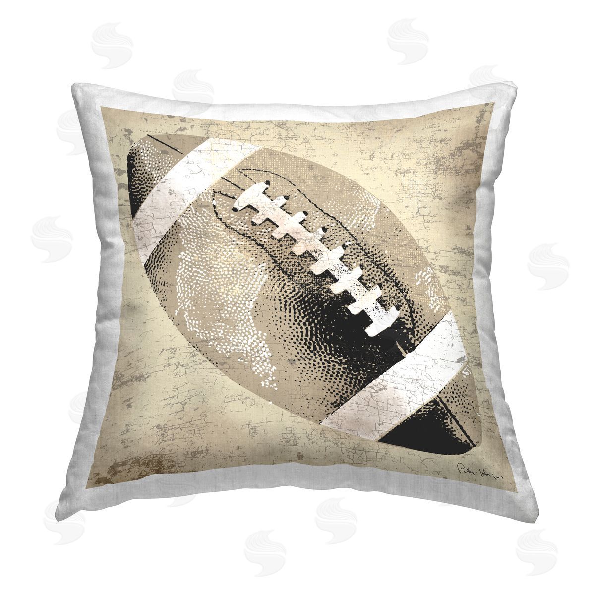 Beige Vintage Football Decorative Printed Pillow, Home Decor by Peter Horjus
