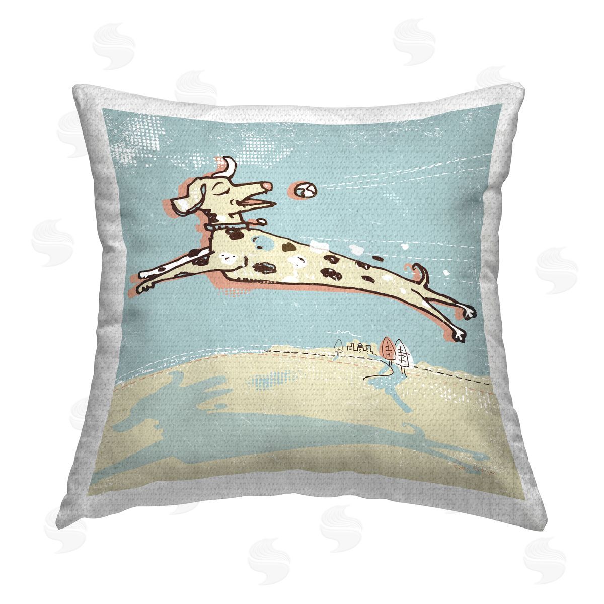 Dalmatian Dog Playing Fetch Outdoor Printed Pillow, Home Decor by Peter Horjus