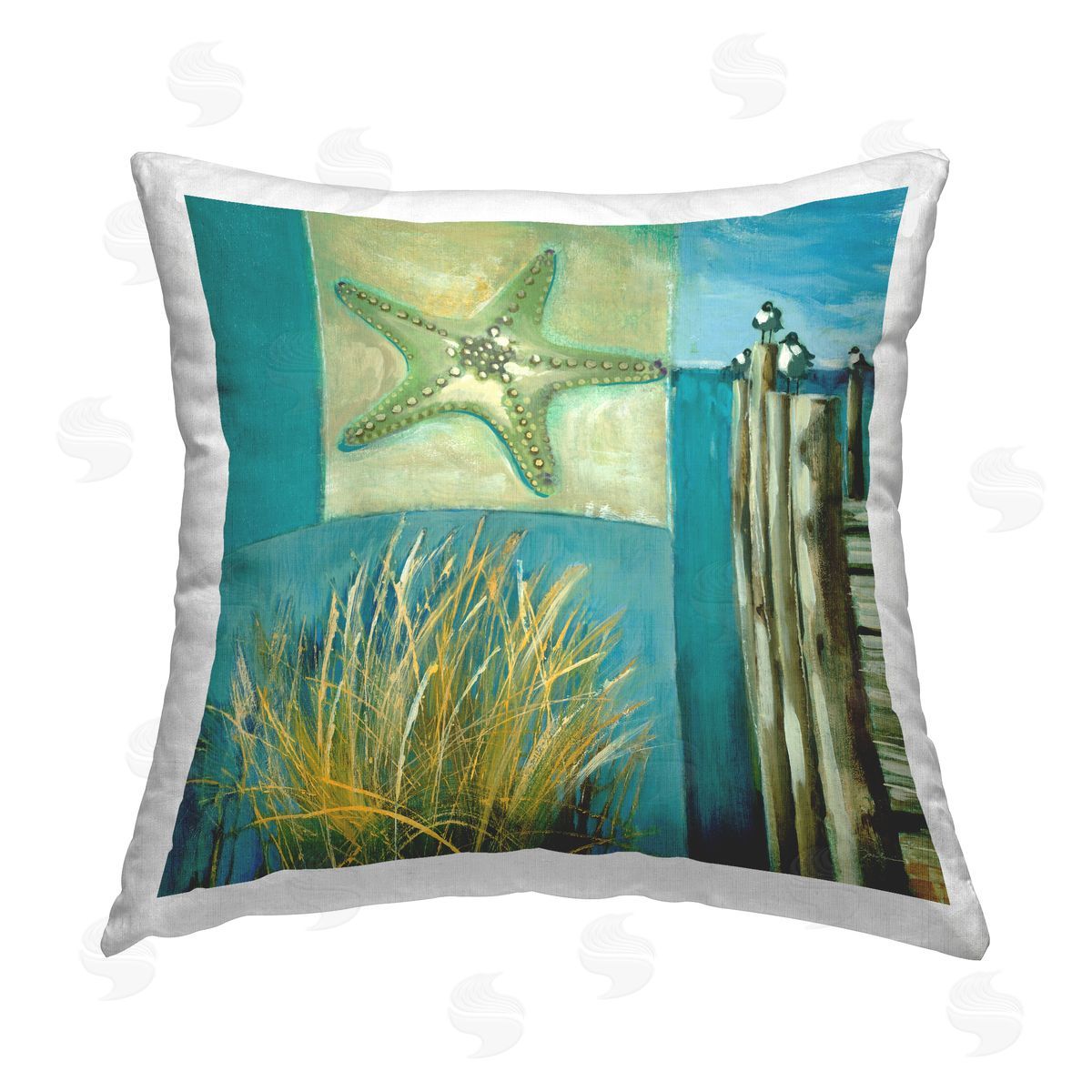 Nautical Beach View Collage Decorative Printed Pillow, Home Decor by Liz Jardine