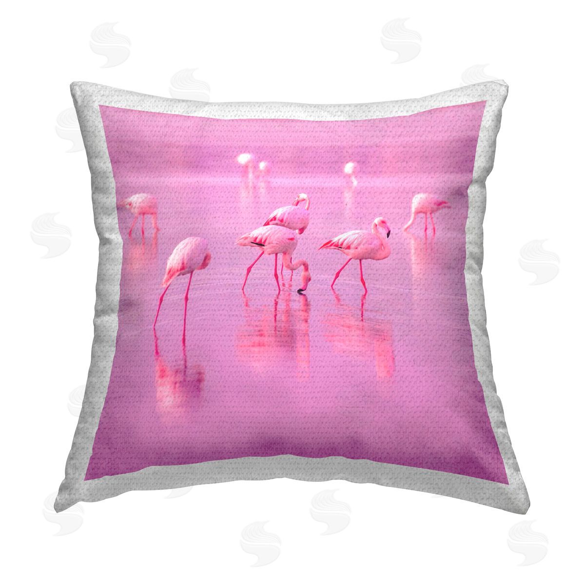 Pink Flamingo Flock Grazing Outdoor Printed Pillow, Home Decor by Elephant Stock