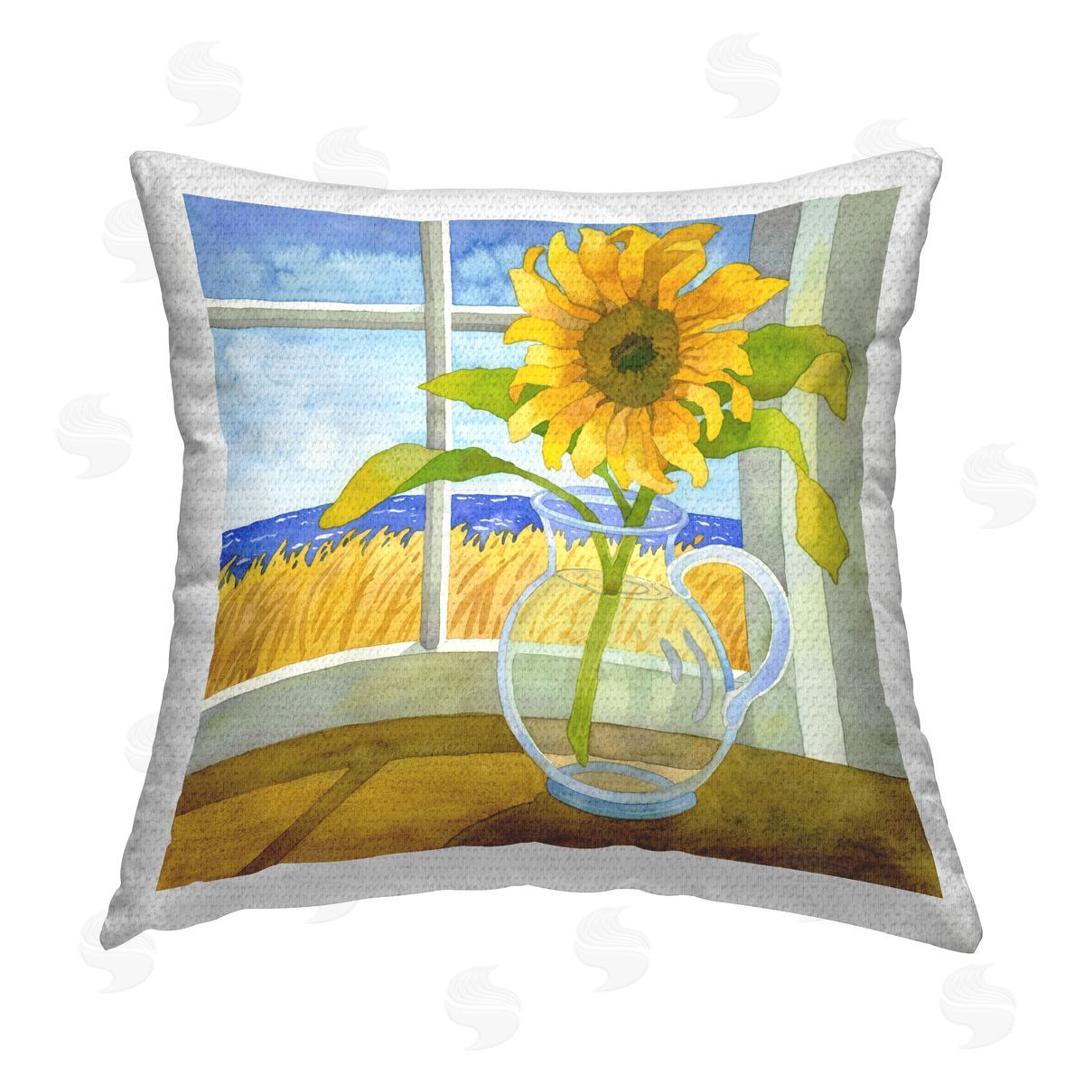 Sunflower Vase in Beach Window Outdoor Printed Pillow, Home Decor by Robin Altman