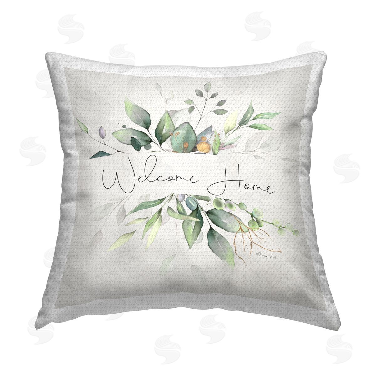 Welcome Phrase Botanical Sprigs Outdoor Printed Pillow, Home Decor by Susan Ball