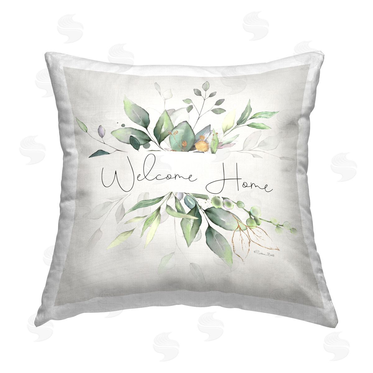 Welcome Phrase Botanical Sprigs Decorative Printed Pillow, Home Decor by Susan Ball