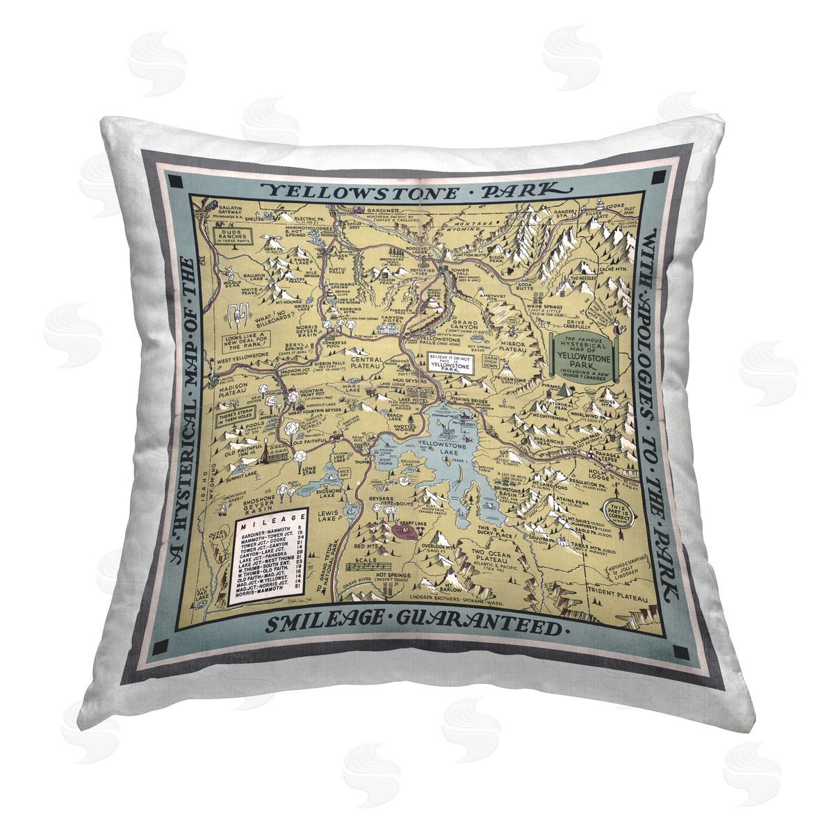 Vintage Yellowstone Map Decorative Printed Pillow, Home Decor by Stellar Design Studio