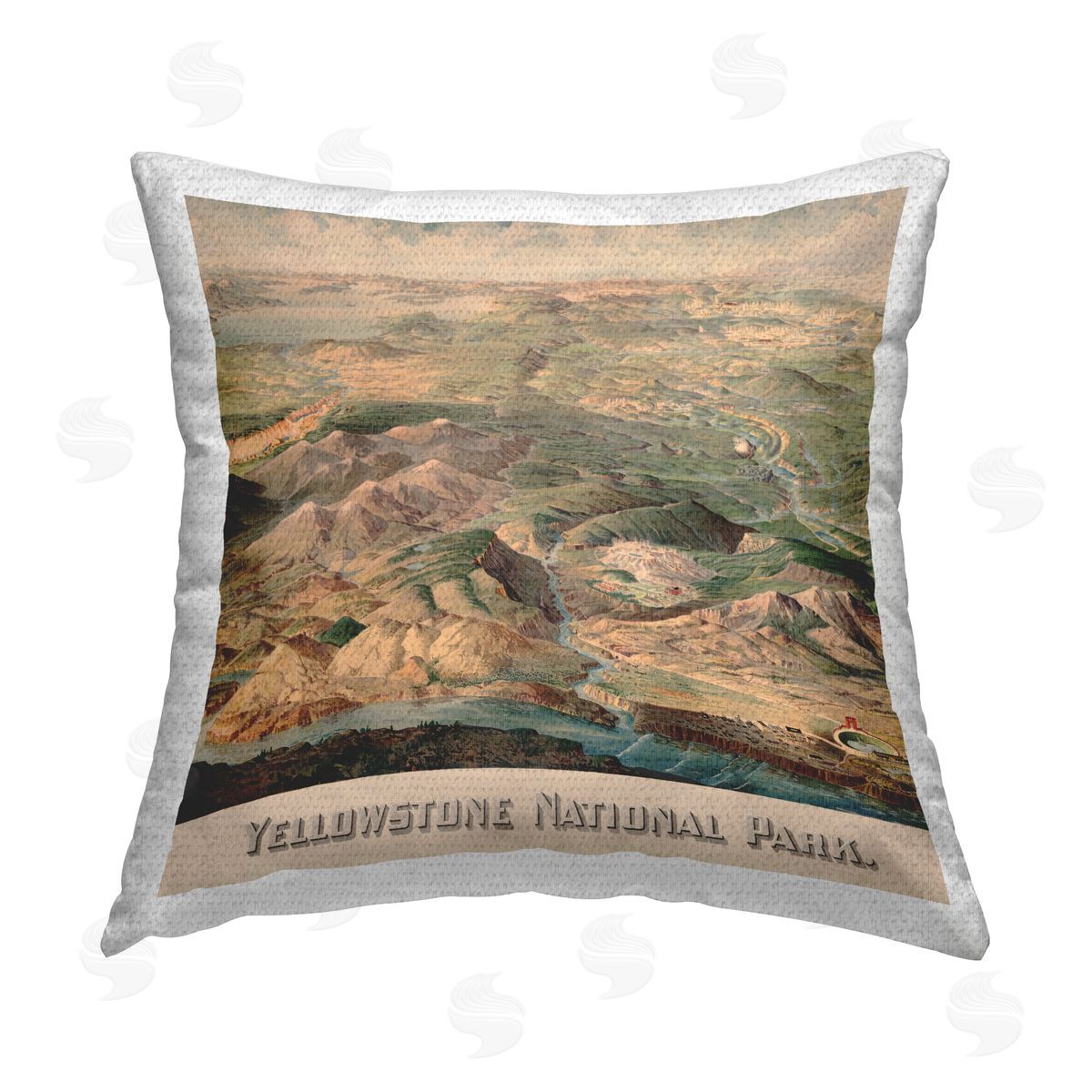 Vintage Yellowstone Landscape Outdoor Printed Pillow, Home Decor by Stellar Design Studio