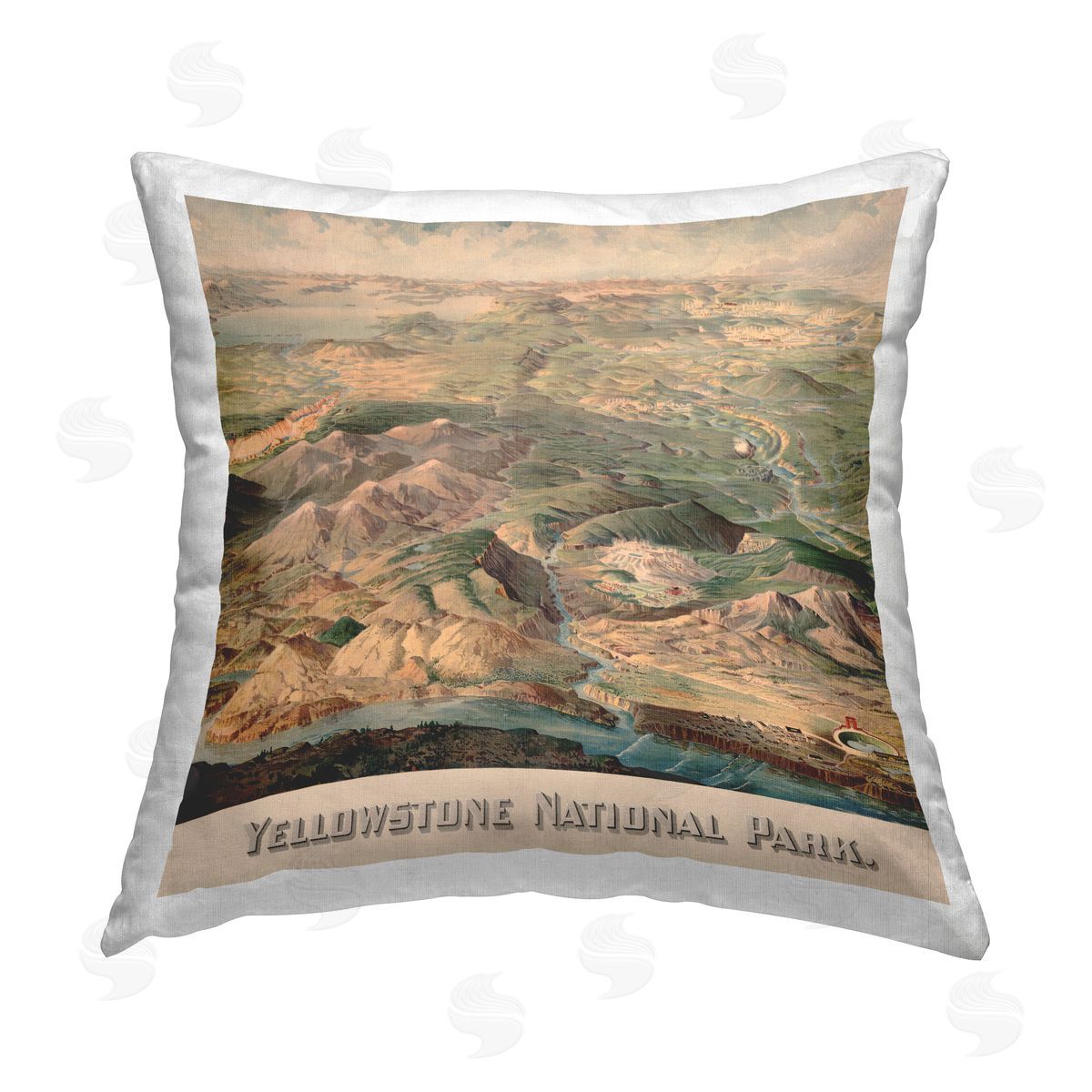 Vintage Yellowstone Landscape Decorative Printed Pillow, Home Decor by Stellar Design Studio