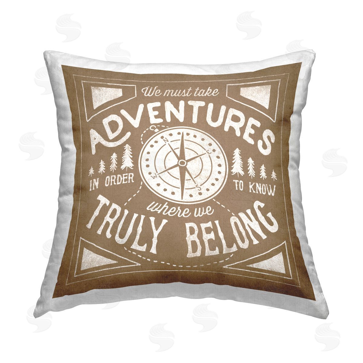 Adventures Compass Phrase Decorative Printed Pillow, Home Decor by Laura Marshall