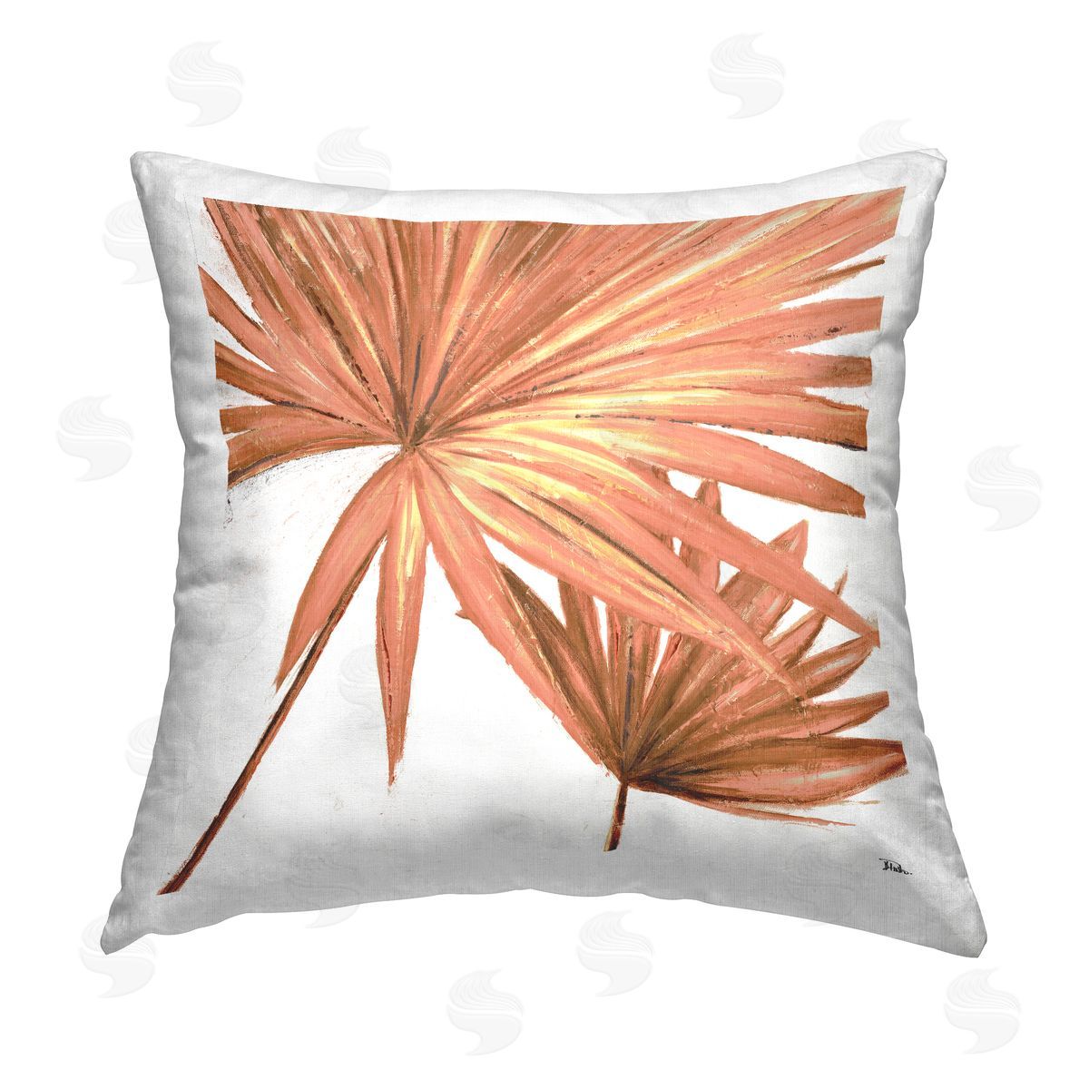 Orange Palmera Palm Leaves Decorative Printed Pillow, Home Decor by Patricia Pinto