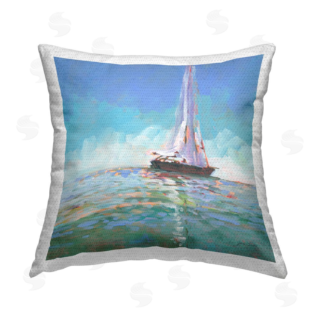 Quiet Sailing Ocean Scenery Outdoor Printed Pillow, Home Decor by Jane Slivka