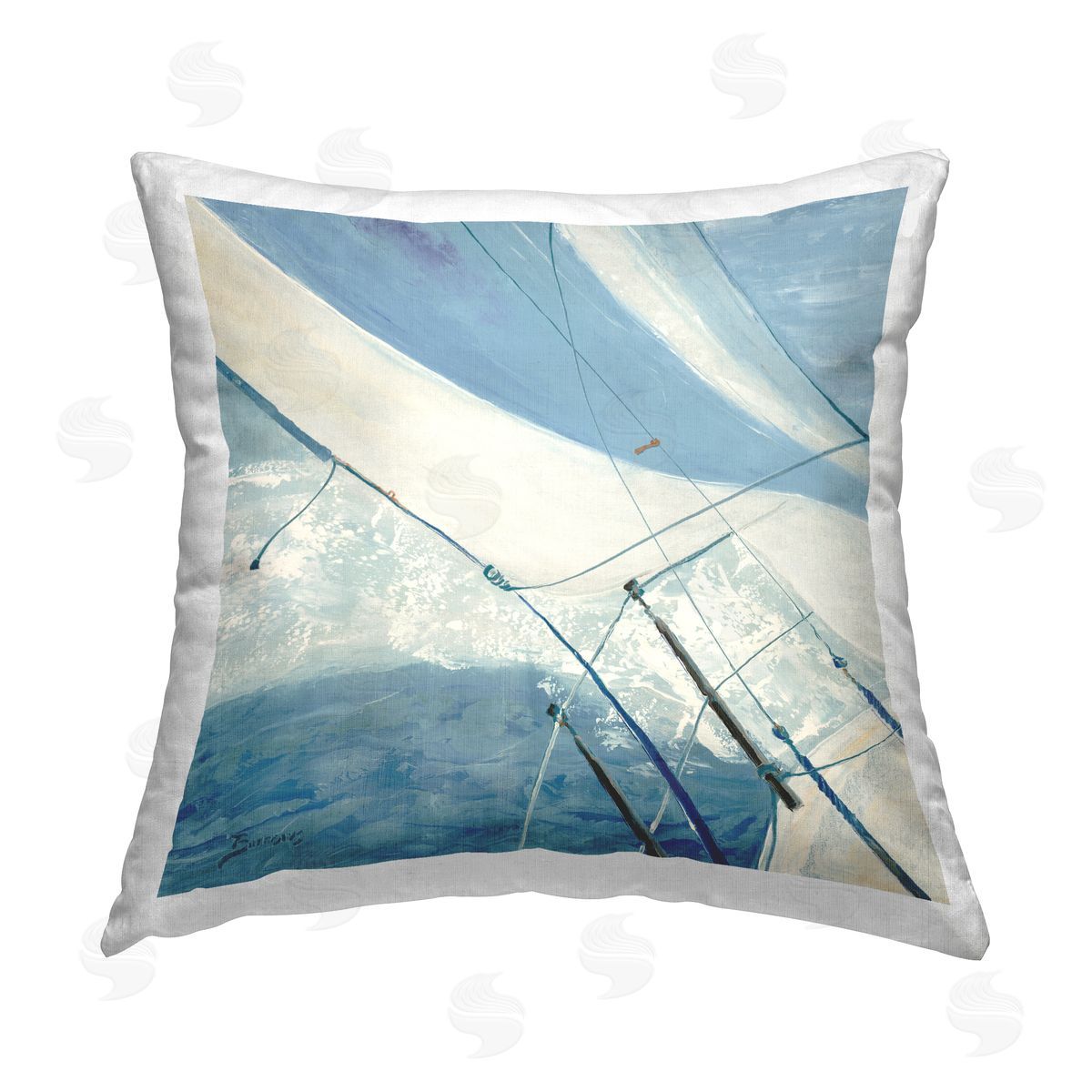 Blue Maritime Sailboat Mast Decorative Printed Pillow, Home Decor by John Burrows