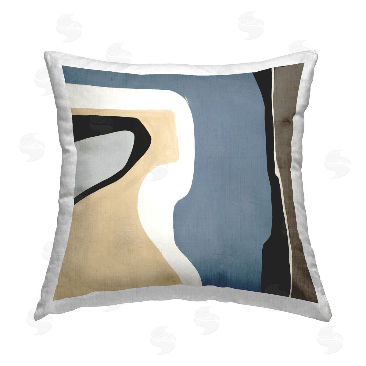 Contemporary Blue & Beige Shapes Decorative Printed Pillow, Home Decor by Ruth Fromstein